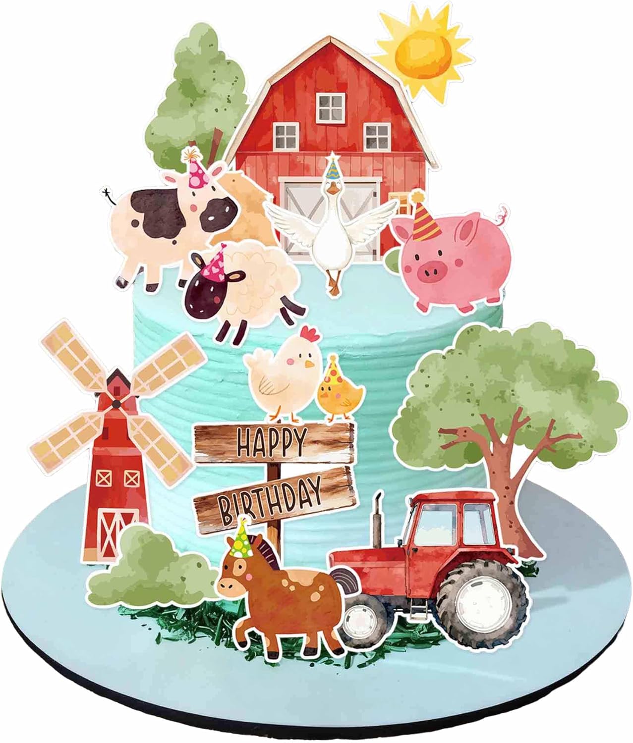 Regine Switzerland 16PCS Farm Animal Cake Decorations - Fun Party Toppers with Barn, Tractor & Animals