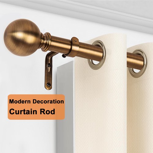 WORLD RODS Brass Curtain Rods for Windows 18 to 88 inches, 1 Inch Modern Metal Drapery Rods, Adjustable Heavy Duty Curtain Pole with Round Finials(18"-88"Antique Brass)