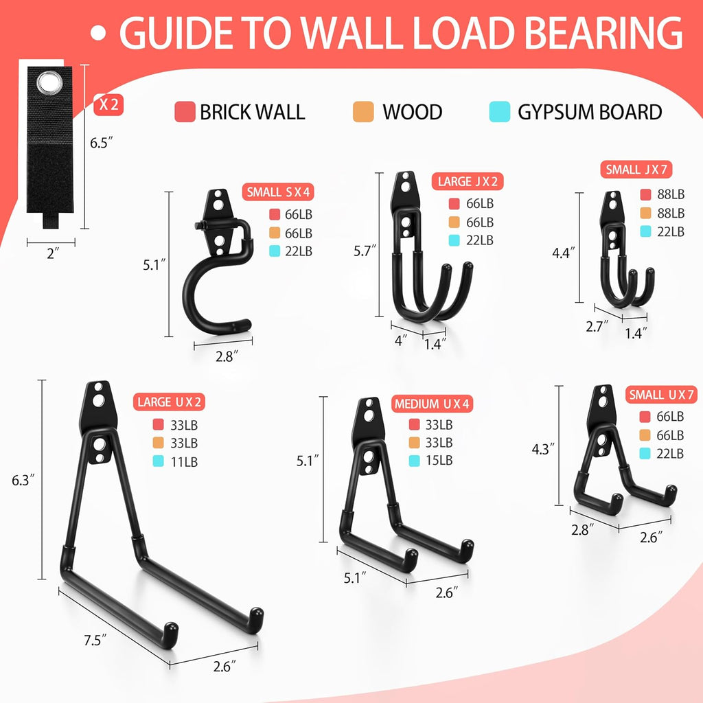 Skiennix 28-Pack Heavy-Duty Garage Hooks - Non-Slip PVC Coated Storage for Bikes, Ladders, Tools