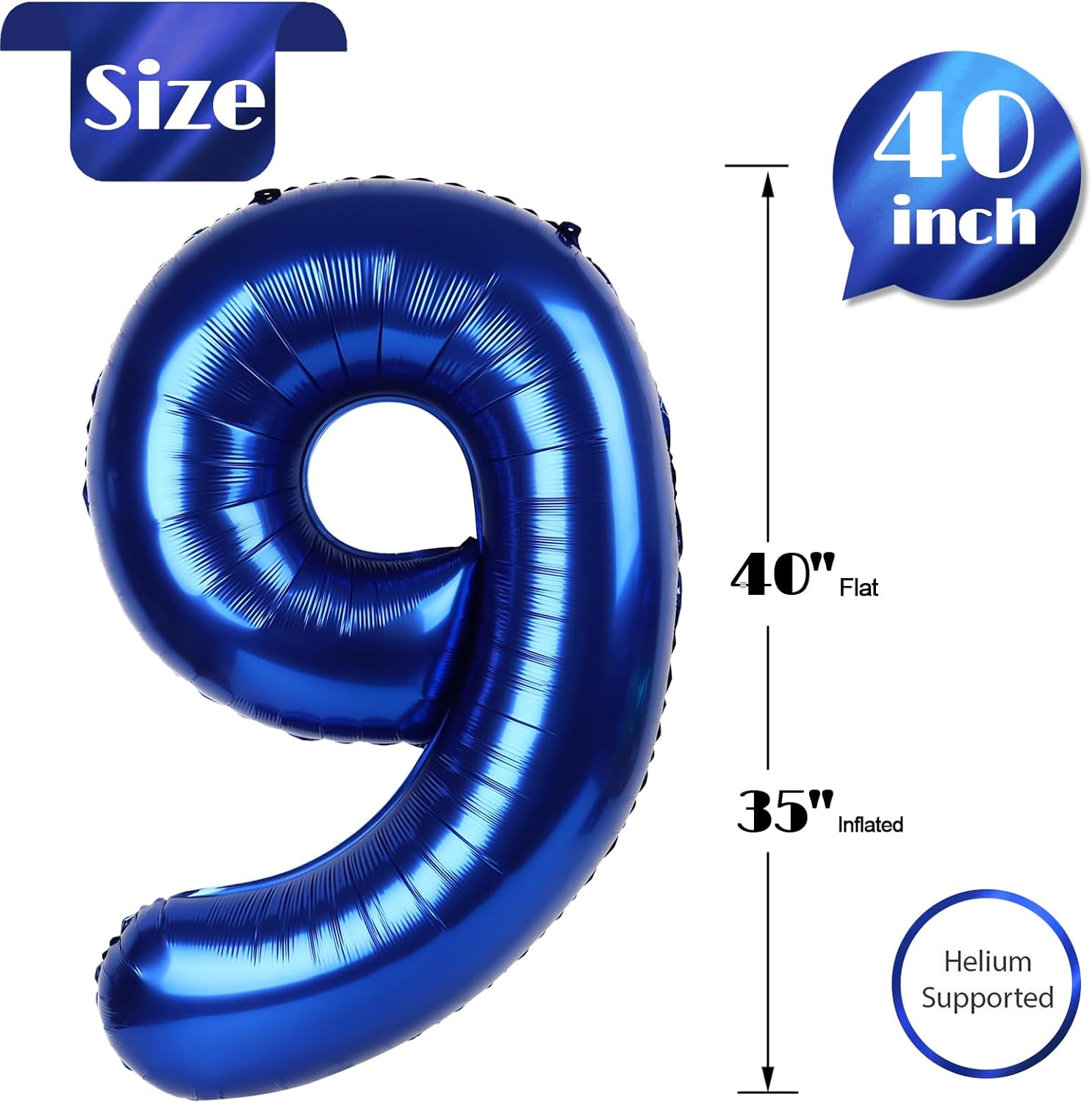 Number 9 Balloon - 40 Inch Night Blue Giant Birthday Decoration for Girls | Perfect for 9th, 19th, 29th Parties