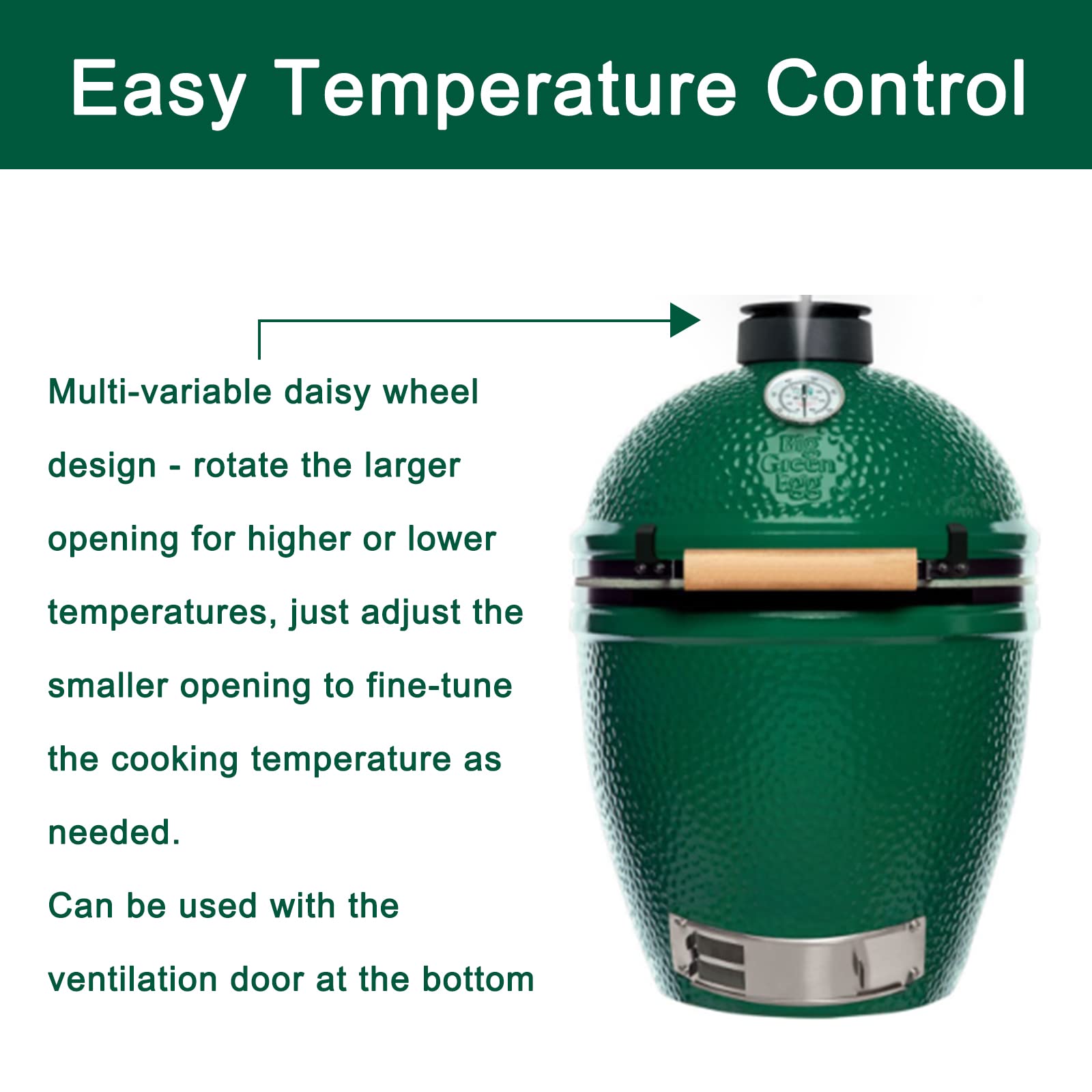 Quantfire Cast Iron Cap for Big Green Egg Dual Function Metal Top, Daisy Wheel Chimney Cap for M/L/XL/XXL Big Green Egg Accessories Replacement