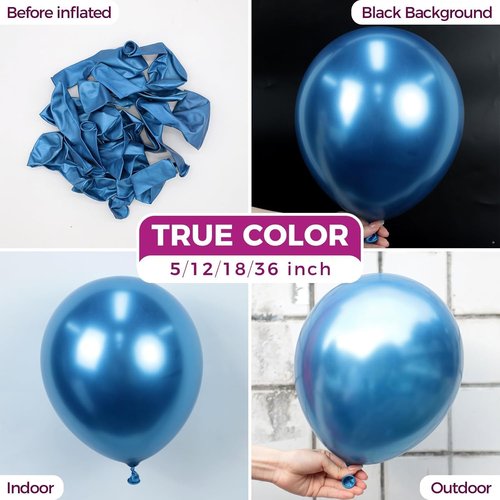 Bezente Metallic Blue Latex Balloons - 100 Pack of 12-Inch Chrome Blue Helium Balloons for Celebrations