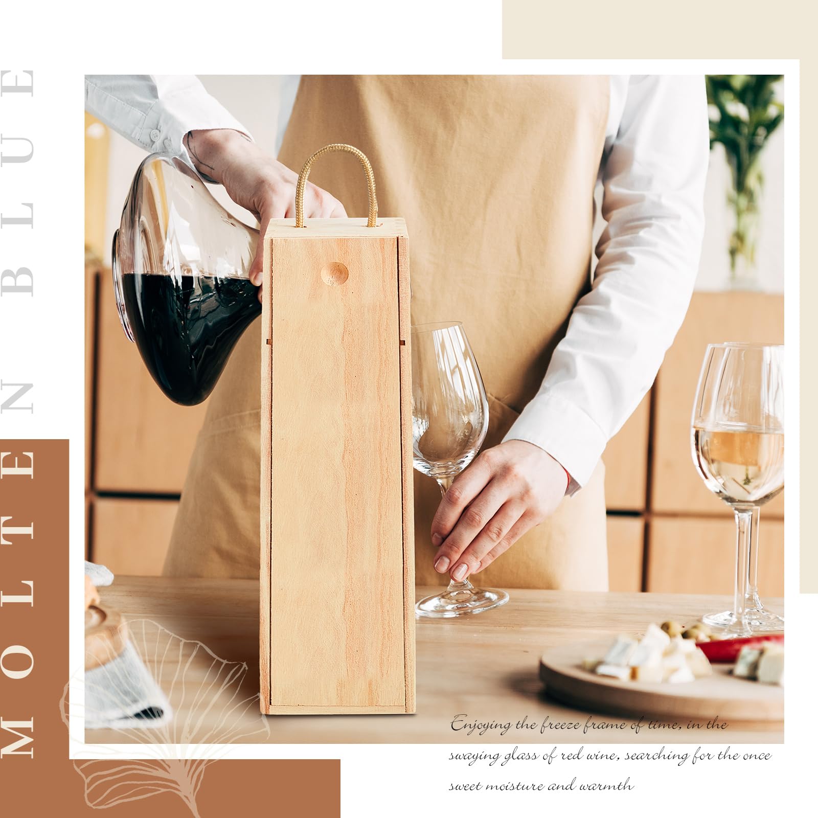 Suzile 12 Pcs Wooden Wine Bottle Gift Box Set, Single Bottle Holder with Twine Handle & Raffia DIY Gift Wooden Box for Wedding Easter Groomsmen, Fits Standard 750ml Wine, 13.8x3.9x3.9in (Light Brown)
