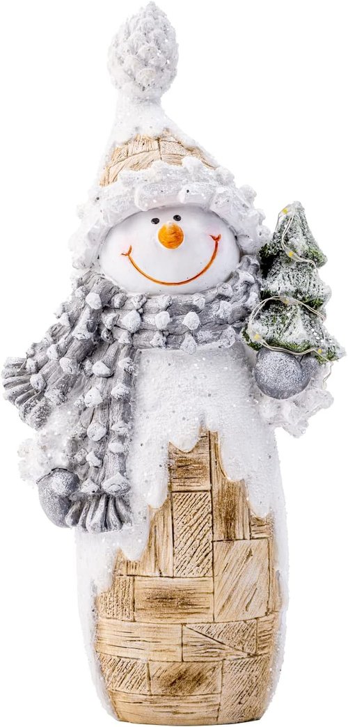 Galiyen Snowman Figurines - LED Light Christmas Ornaments | 9.4" Resin Statues for Tabletop Decor