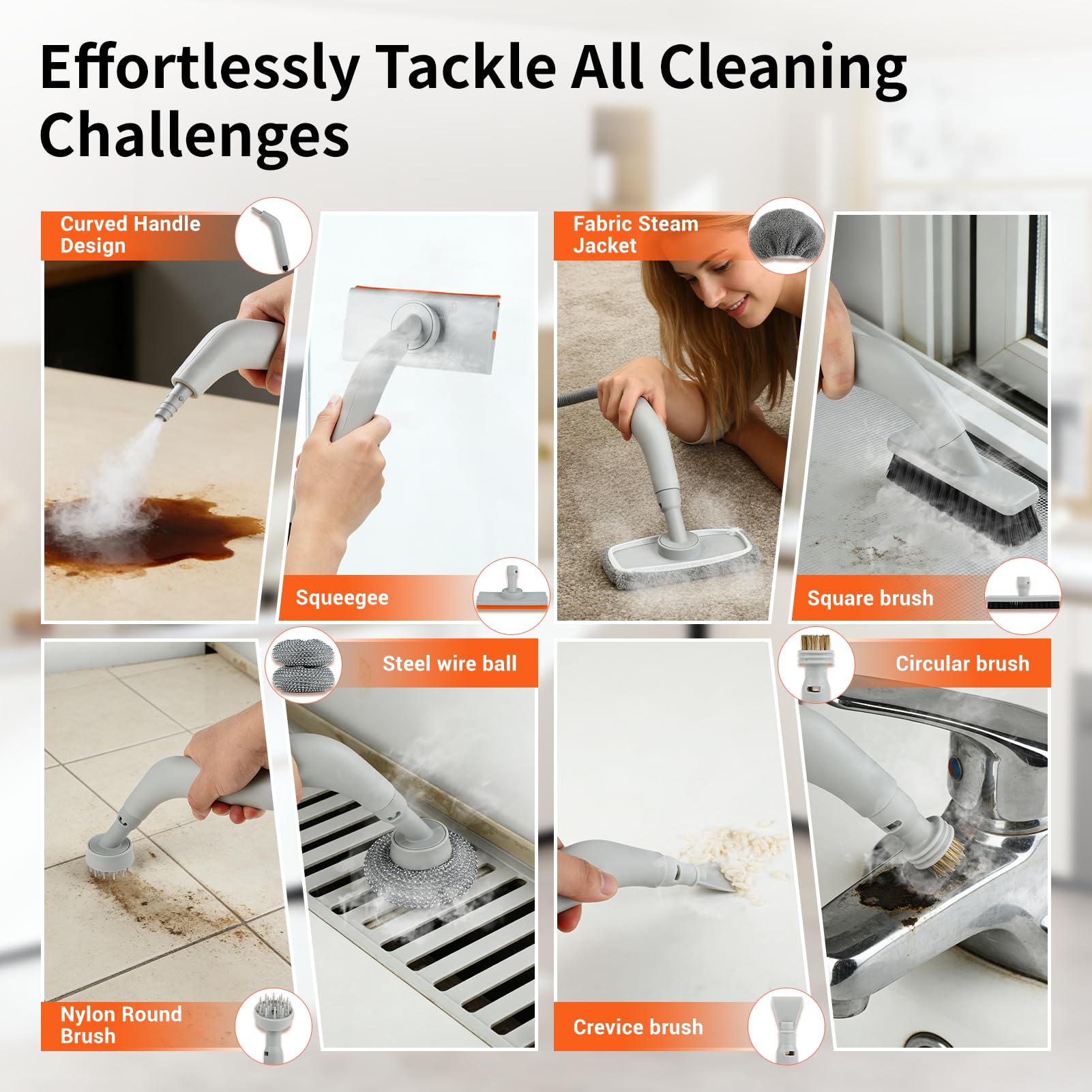 Steam Cleaner for Home - Portable Handheld Steamer for Cleaning With 15s Heat-UP, 0.78 Quarts Tank,9 Accessories - Clean Grease,Automotive wheels and interior trim,Grout, Tile, Floor, Couch, Carpets