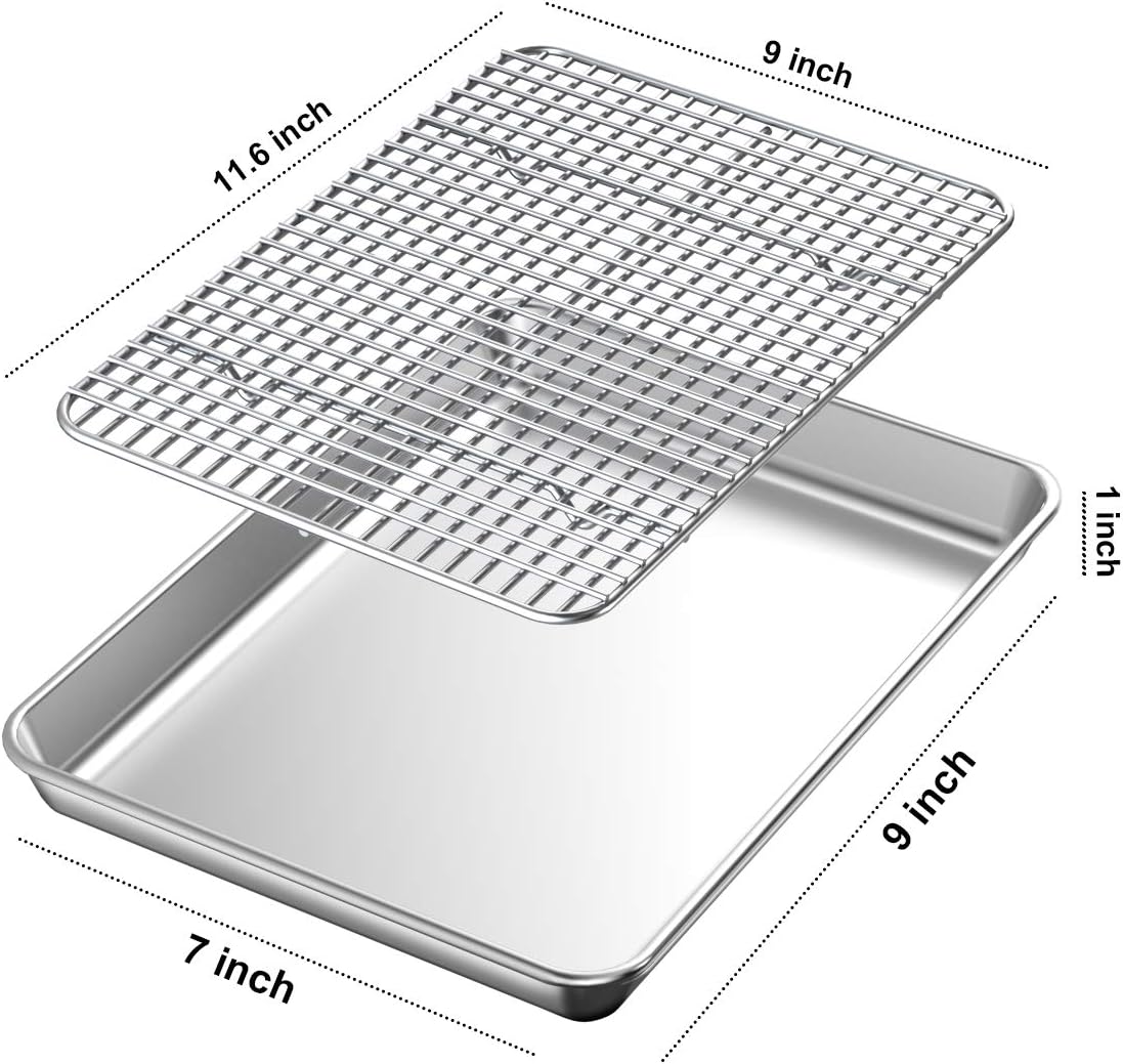 Wildone Baking Sheet Set - Stainless Steel Cookie Sheet with Cooling Racks | 2 Pans + 2 Racks, 12 x 10 x 1 Inch, Non-Toxic & Easy to Clean