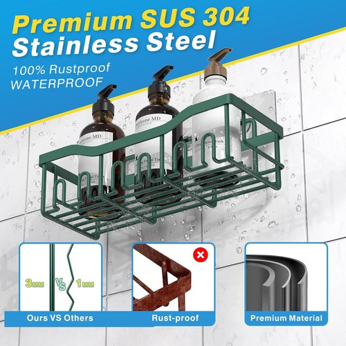 EUDELE Shower Caddy - Rustproof Stainless Steel Organizer | No Drilling, 2 Pack for Home & Kitchen Storage
