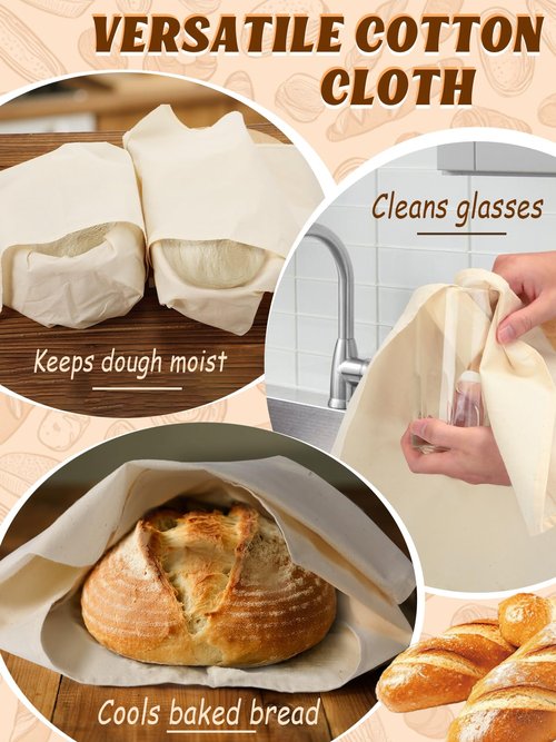3pcs 100% cotton Tea Towels for Baking Sourdough - 14" x 18'' Unbleached Bread Basket Flour Sack Towels, Proofing Cover Cloth for Dough Raising, Bread Making Accessories Bakers Gift