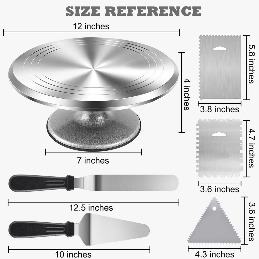 12 Inch Aluminium Rotating Cake Stand Turntable, Cake Decorating Kit Supplies with Icing Piping Tips, Frosting Spatulas, Pastry Bags, Scrapers and Other Cake Decorating Tools (85Pcs)