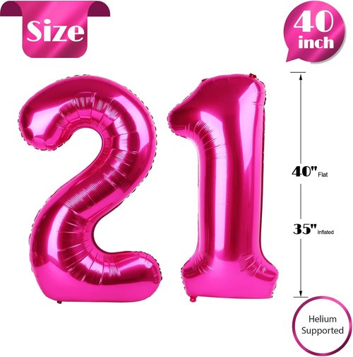 Hot Pink Number 21 Balloons - 40 Inch 21st Birthday Decorations for Women | Stylish Party Supplies