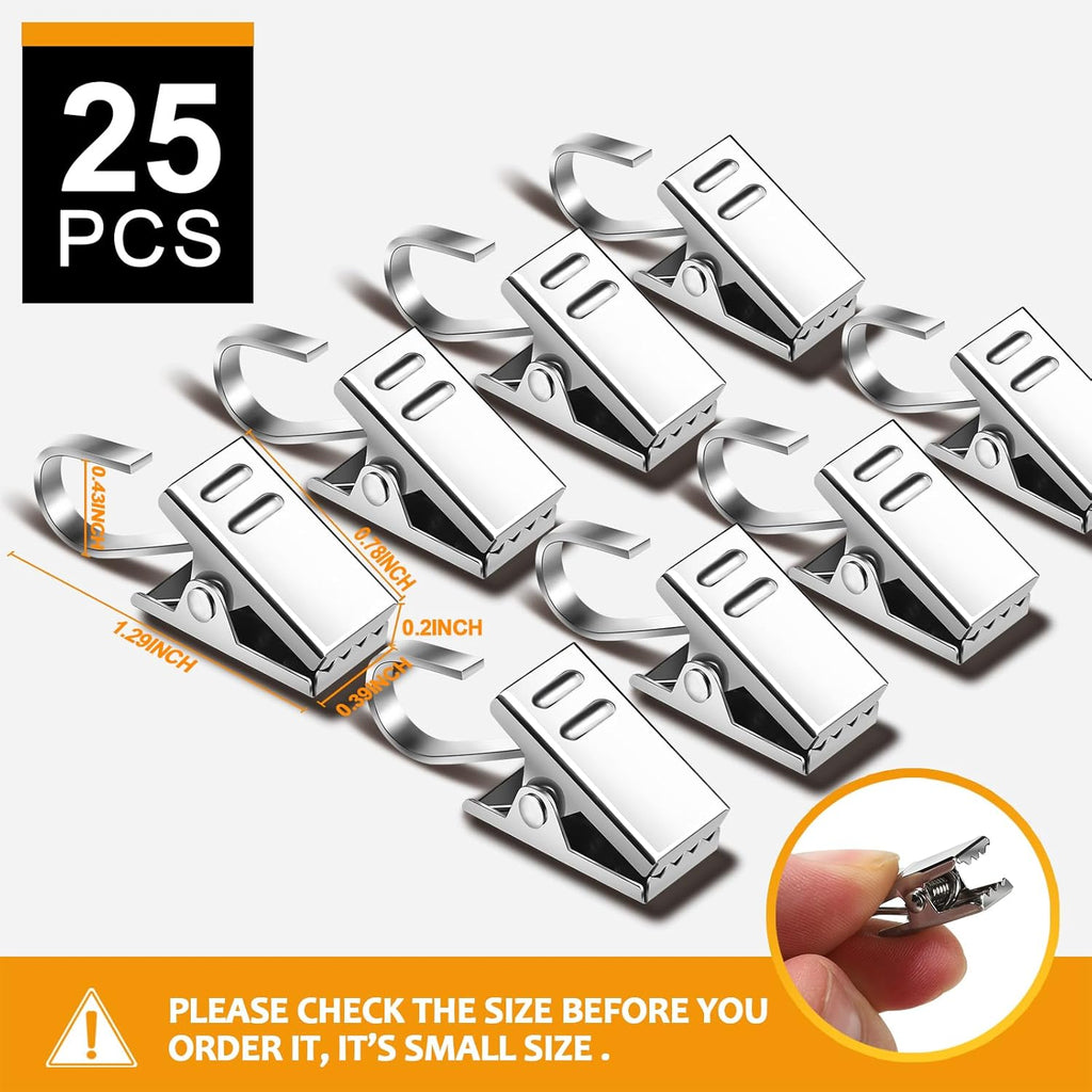 Teenitor Curtain Clips - 25 Pack Stainless Steel Hooks for Hanging Curtains | Perfect for Decorations