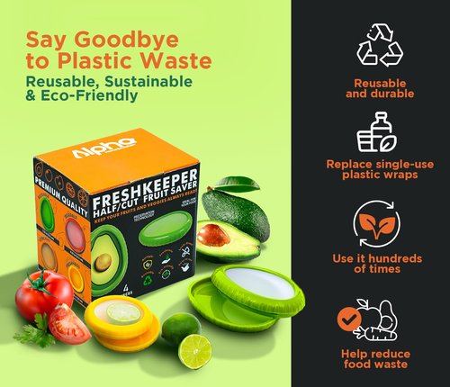 Avocado Saver & Onion Storage – Set of 4 BPA-Free Food Containers with Silicone Lids – Reusable Fruit and Veggie Savers, Fresh Pods for Food – Perfect for Tomato Holder, Garlic, Lemon & More