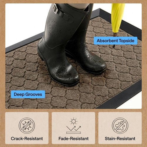 GORILLA GRIP 100% Waterproof Doormat - All-Season WeatherMAX, 60x24, Stain & Fade Resistant, Easy Clean, Latte Quatrefoil