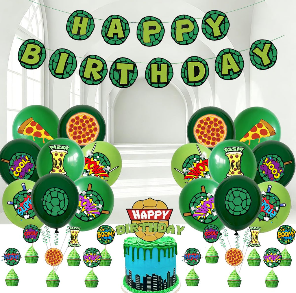 Turtle Birthday Party Decorations Happy Birthday Party Turtle Party Supplies - Big Cake Topper - Cupcake Toppers - Balloons - Happy Birthday Banner