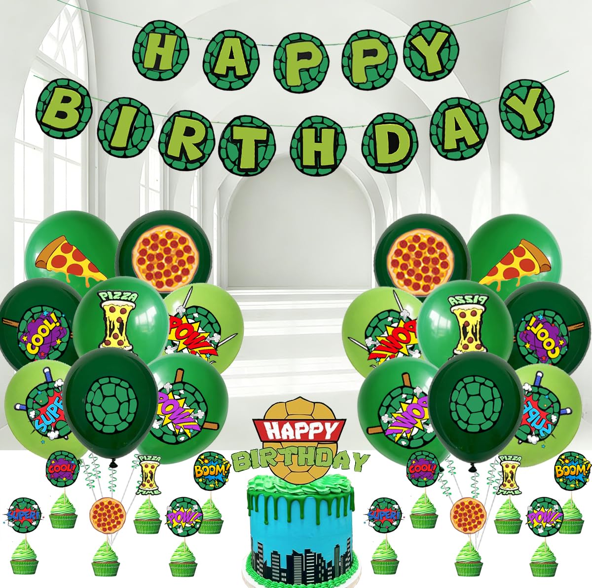 Turtle Birthday Party Decorations Happy Birthday Party Turtle Party Supplies - Big Cake Topper - Cupcake Toppers - Balloons - Happy Birthday Banner