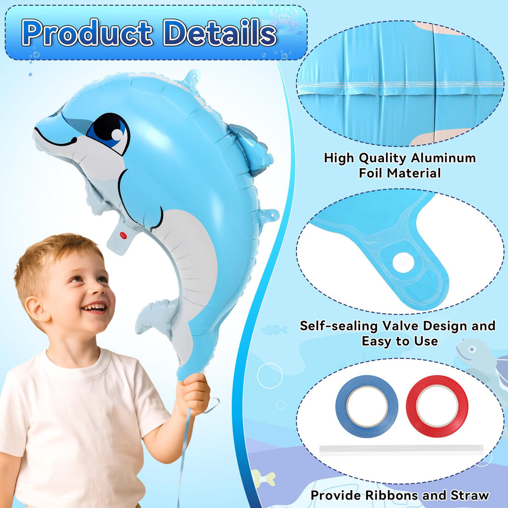 16 Pcs Ocean Animal Balloons, Under The Sea Balloons, Fish Lobster Octopus Starfish Seahorse Foil Balloon for Kids, Sea Animal Mylar Balloon for Beach Ocean Pool Birthday Party Decorations