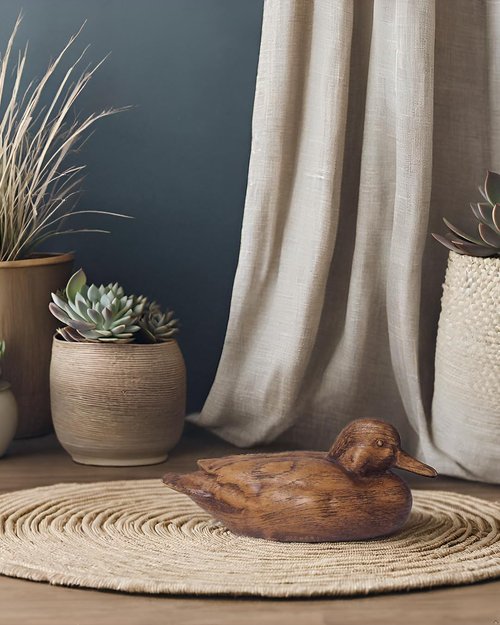 Hymmah Wooden Texture Duck Statue - Rustic Home Decor for Living Room | Boho Resin Animal Figurine