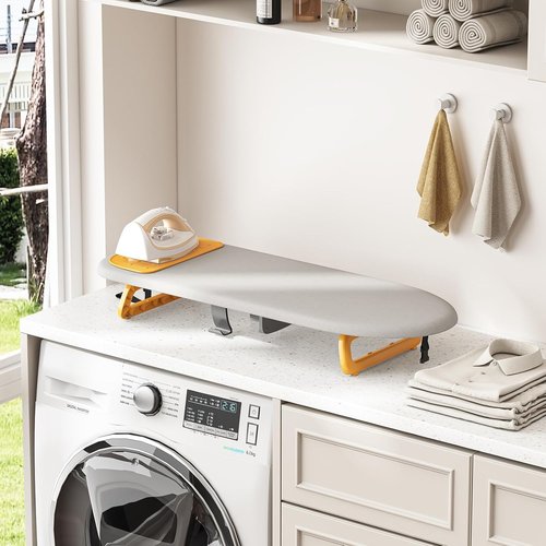 KINGBOARD Mini Ironing Board - Foldable Tabletop Design with Iron Holder | Compact 12x32 Grey for Easy Storage