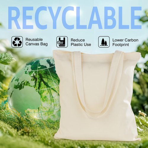 Lzerking 50 Pack Canvas Tote Bag Bulk for Small Business or Group, 13x15 Inches Blank Tote Bags for Sublimation, HTV, Screen Printing