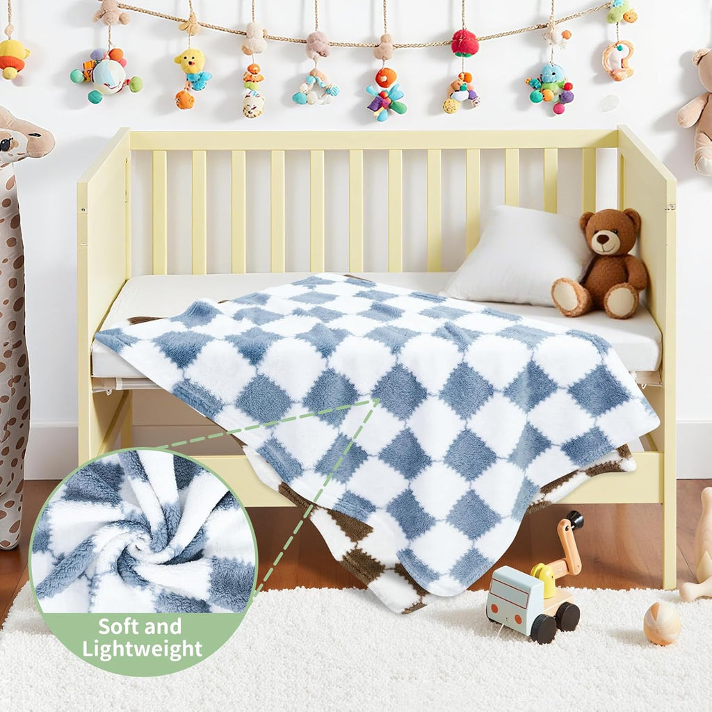 Regine Switzerland Checkered Baby Blanket - Soft Fleece for Boys | 2-Pack, 28 x 40 Inches, Ideal Newborn Gift