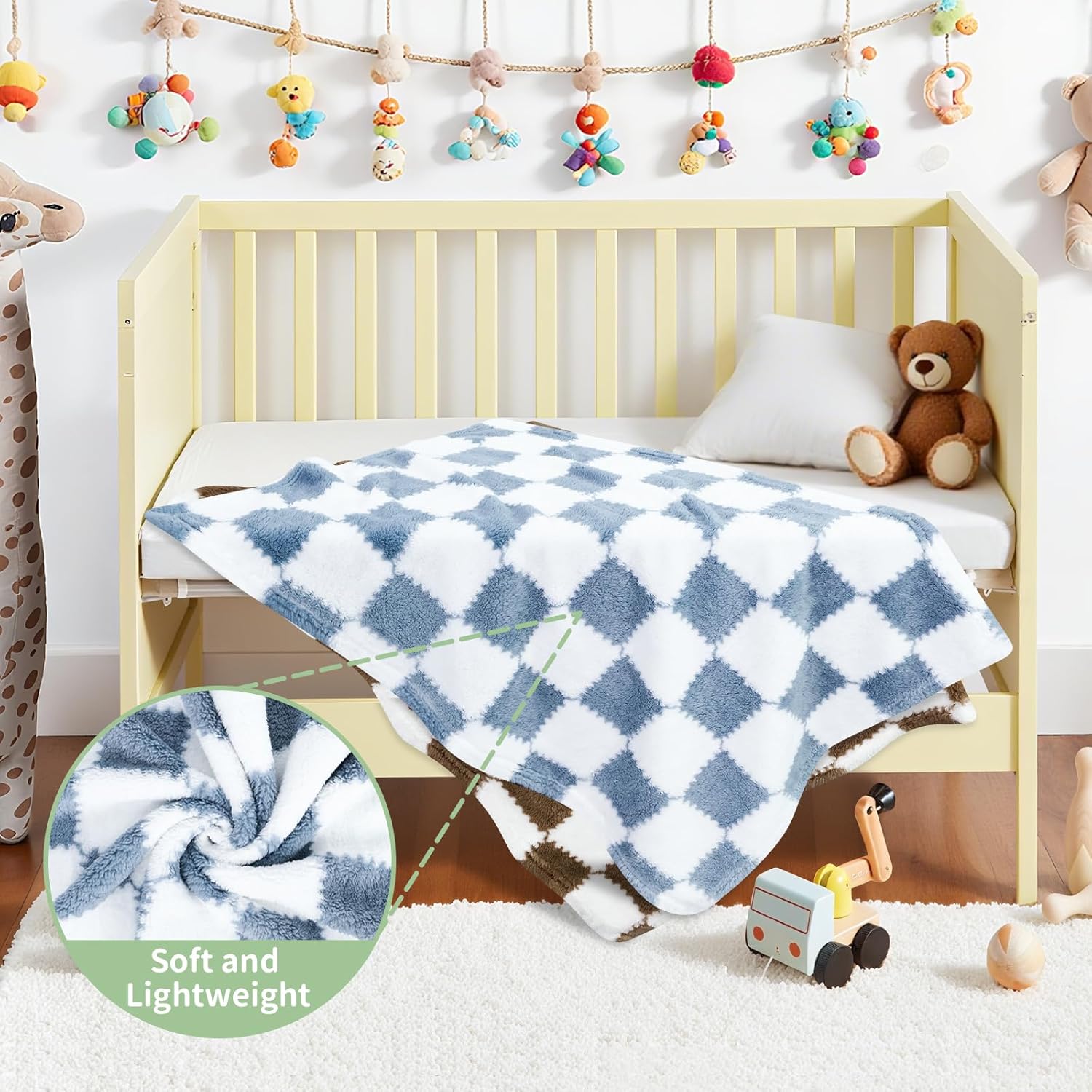 Regine Switzerland Checkered Baby Blanket - Soft Fleece for Boys | 2-Pack, 28 x 40 Inches, Ideal Newborn Gift