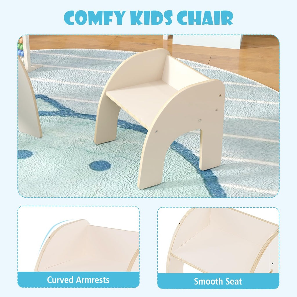 Costzon Kids Table and Chairs, Montessori Weaning Wooden Desk and Chair w/Wide Tabletop, Curved Edges, Space-Saving Design for Kids' Room, Nursery and Playroom, Toddler Table and Chair Set (Beige)