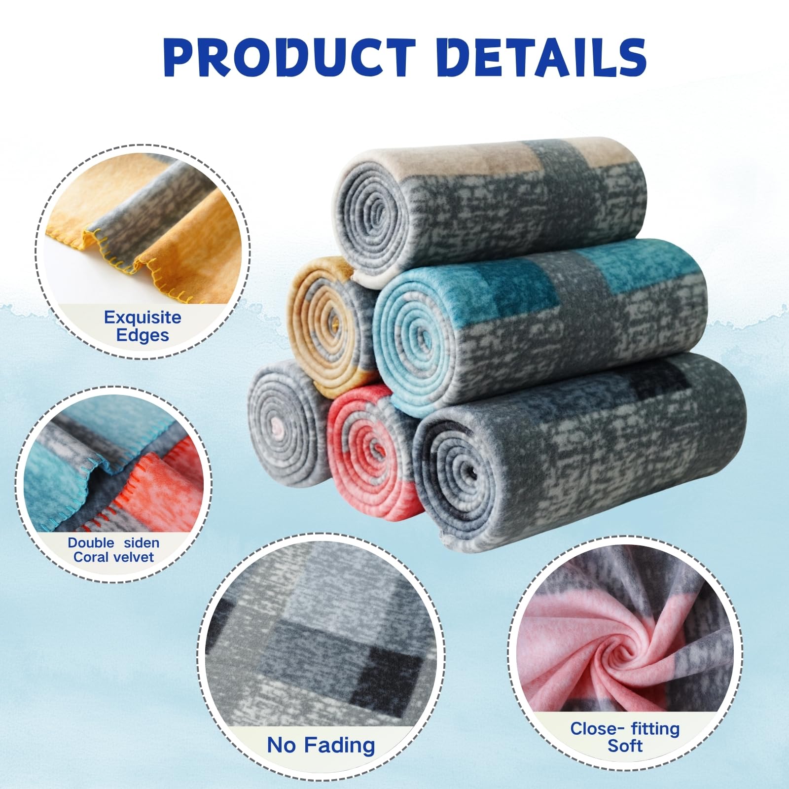 CZFZTXL Fleece Throw Blankets Bulk Fleece Blankets Solid Wholesale Lightweight Warm Soft for Pet Bed Sofa Office Wedding Gifts Travel Seasons Multiple Plaid 50x60 Inches Pack of 6