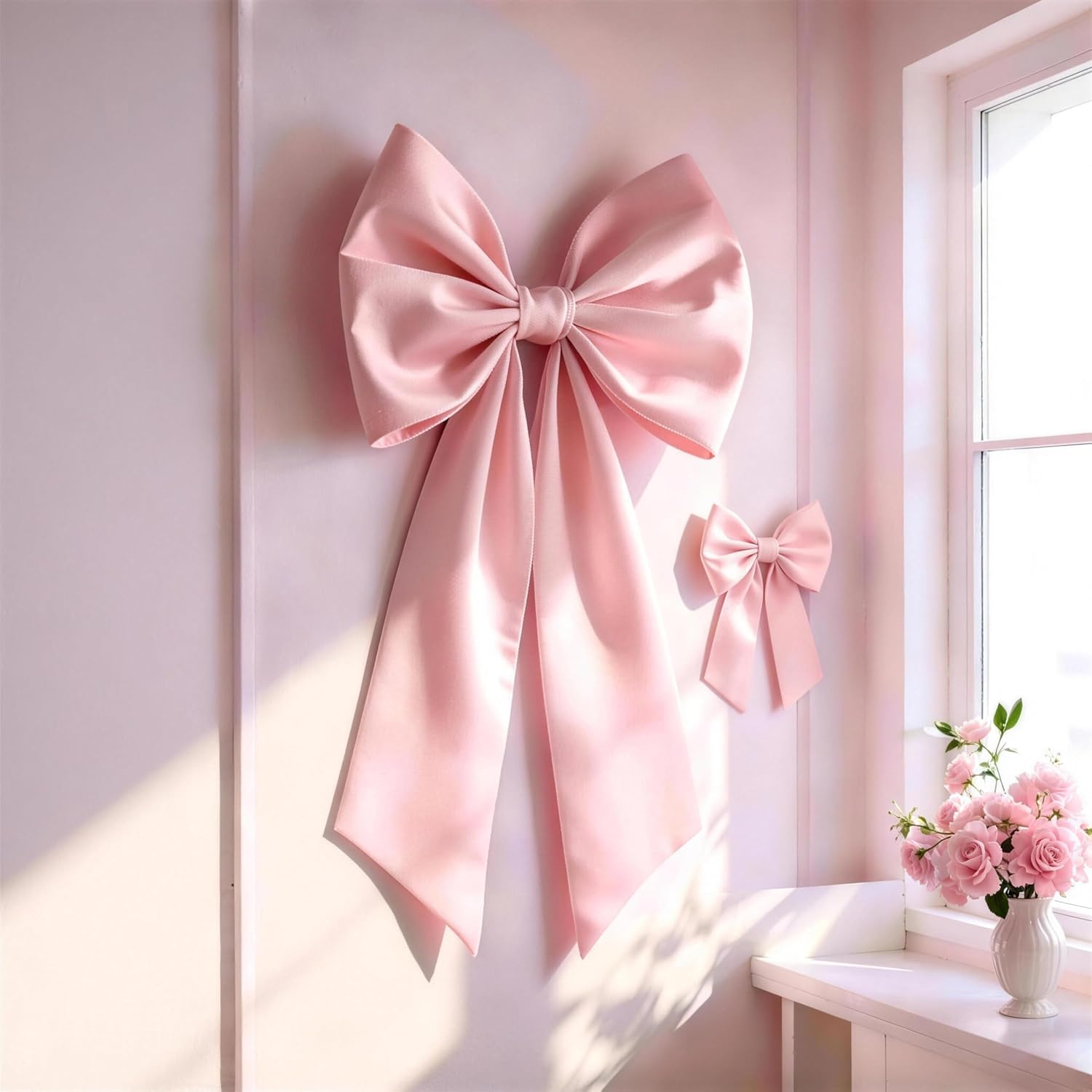 Skiennix Pink Bow Decor - 2 Pack of Large & Small Coquette Wall Backdrop for Valentine's Day & Events