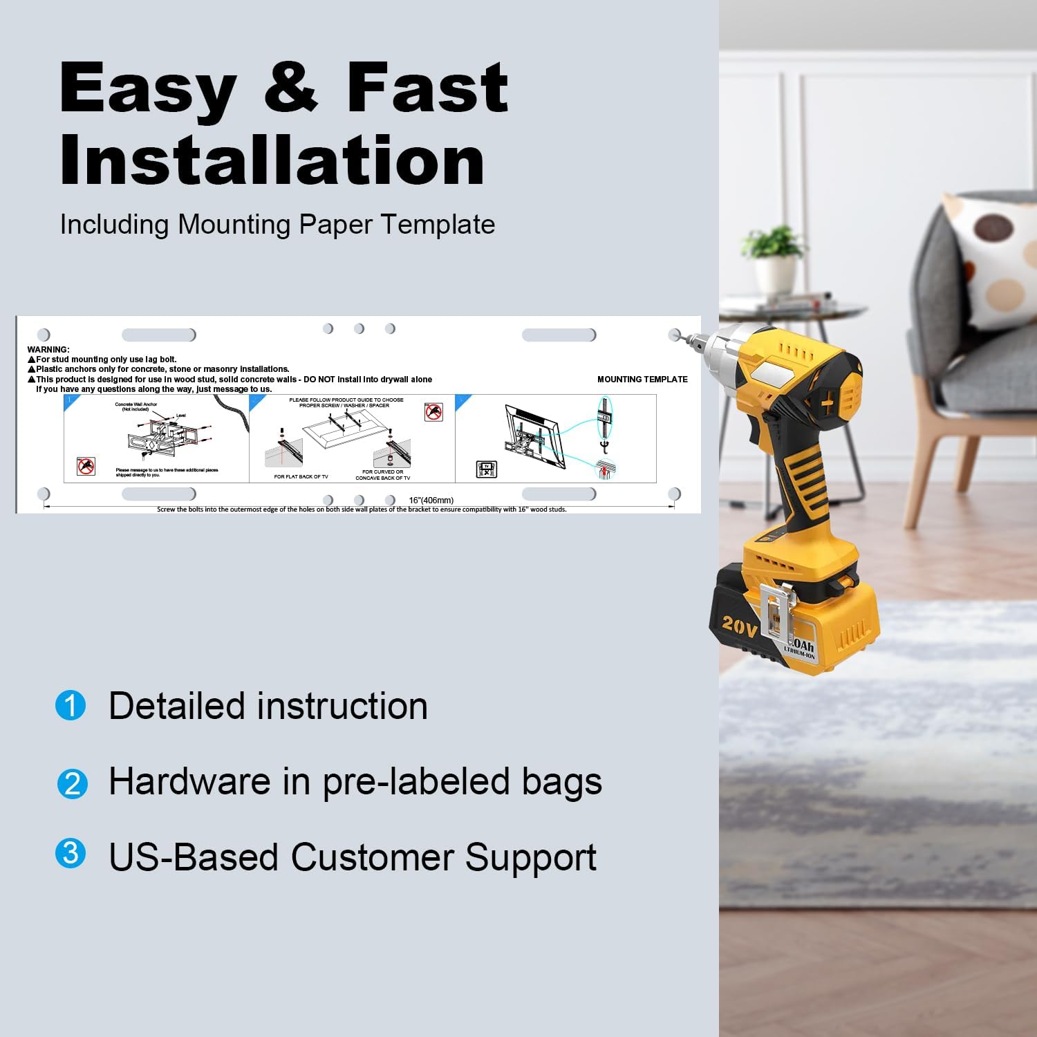 USX STAR Full Motion TV Wall Mount Bracket - Fits 32-70 Inch TVs, Swivel & Tilt, Max VESA 400x400mm, 110 lbs Capacity