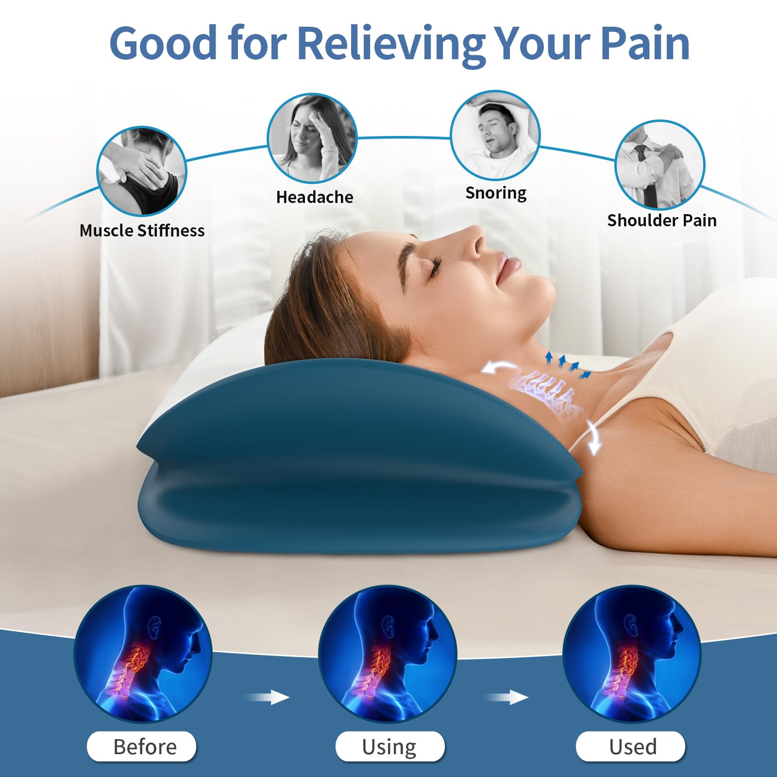 Olumoon Cervical Neck Pillow for Pain Relief - Ergonomic Memory Foam Contour Pillows for Side, Back & Stomach Sleepers, Cervical Pillow for Neck Support Sleeping with Breathable Cover
