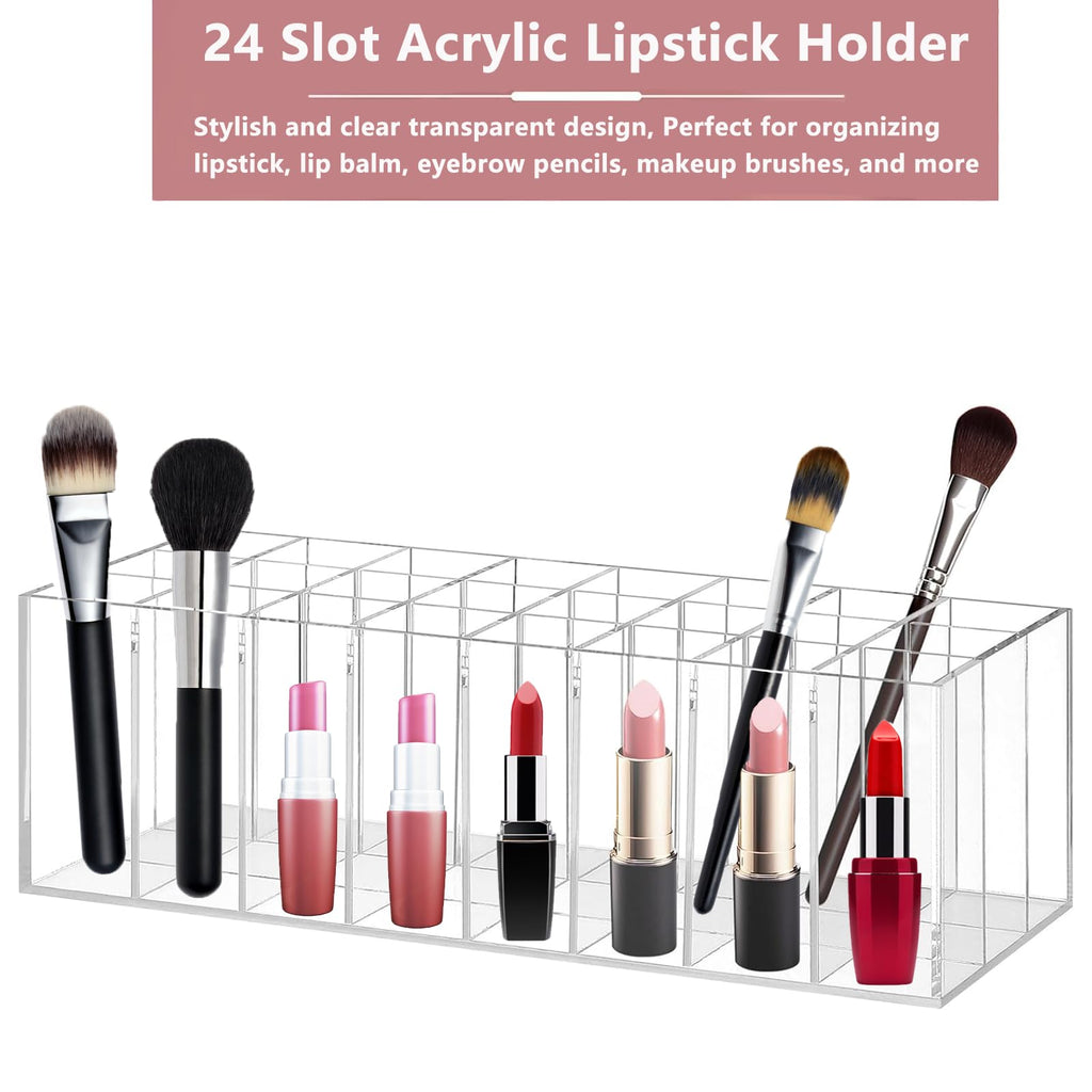 Dmopipp Lipstick Organizer 24 Slot Lipstick Holder Display Rack Small Clear Plastic Compact Lip Gloss Perfume Sample Mascara Holder