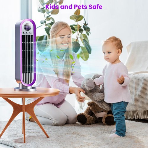 Misby Desk Fan, 13 Inch Small Bladeless Table Fan for Saving Space, Quiet Office Fan Rechargeable, 3 Speed & 8H Timer, 90° Oscillating Fan for Personal, Office, Nightstand (Grey)