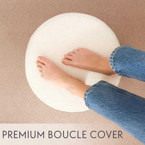 KKdema Round Pouf Ottoman and Foot Rest, Soft Boucle Footstool Ottomans for Living Room, Comfort Sponge Stuffed Poofs for Couch Desk Resting Your Feet, White(17.1" D x 17.1" W x 14" H)