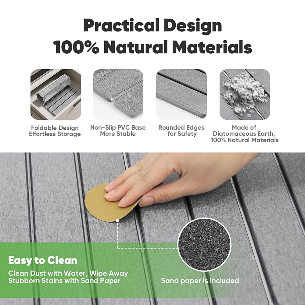 Stone Drying Mat for Kitchen Counter, Quick Diatomaceous Earth Mats for Dishes, 24"L x 16" W Super Absorbent Fast-Drying Collapsible Countertop Stone Mat (Light Grey, 24" x 16")