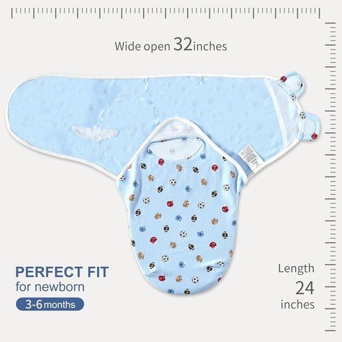 Bubble Bear Baby Swaddle 3-Pack | Adjustable Newborn Blankets for 0-3 Months - Blue