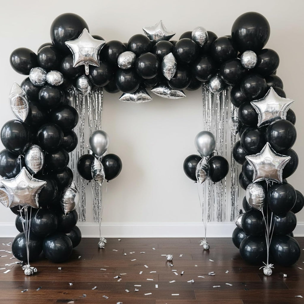 RUBFAC Black Balloons - 154pcs in Various Sizes (5-18 Inches) for Halloween & Birthday Decor