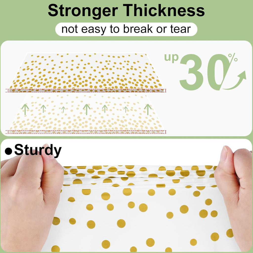 Misaya Disposable Tablecloths - 3 Packs of Waterproof 54 x 108 Inch Gold Dots on White for Parties & Picnics