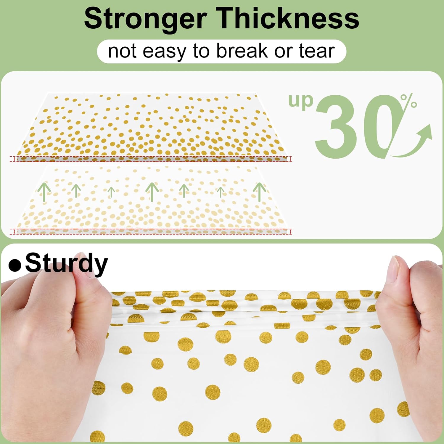Misaya Disposable Tablecloths - 3 Packs of Waterproof 54 x 108 Inch Gold Dots on White for Parties & Picnics