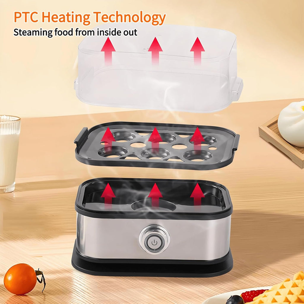 Rapid Egg Cooker - Electric Stainless Steel for 6 Eggs | Soft, Medium, Hard Boiled & Poached, BPA Free