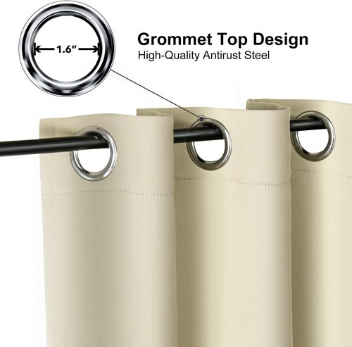 ChrisDowa Small Window Curtains - 50-Inch Long Thermal Insulated Grommet Panels for Bedroom & Kitchen | Beige (2 Panels)