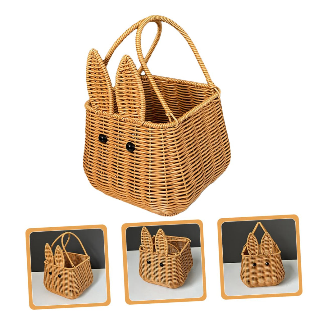 Toyvian Easter Bunny Woven Basket Cute Rabbit Handbasket 6.3In Multi-Purpose Storage Organizer for Home Nursery Picnic and Sundries