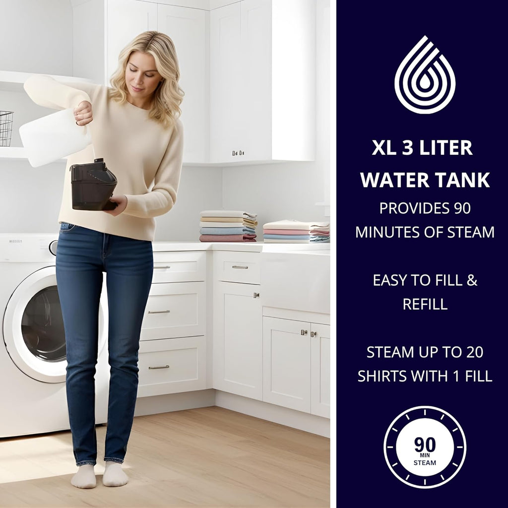 SALAV Heavy Duty Garment Steamer - Powerful 1800W with 3L Water Tank | Full-Size, Navy