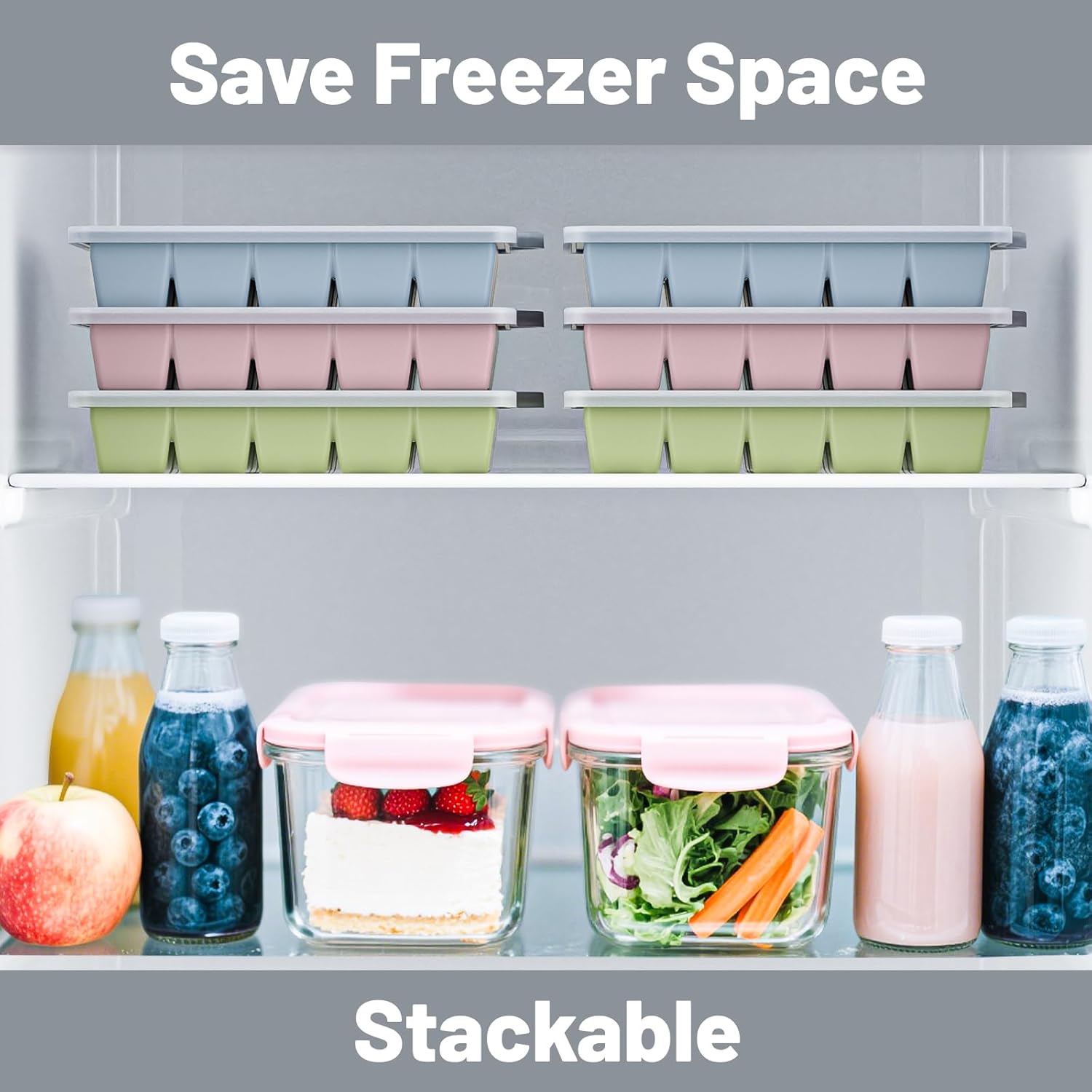 Skiennix Silicone Ice Cube Tray 3 Pack - Easy Release BPA-Free Ice Cube Molds for Cocktails & Whiskey | Blue, Pink, Green