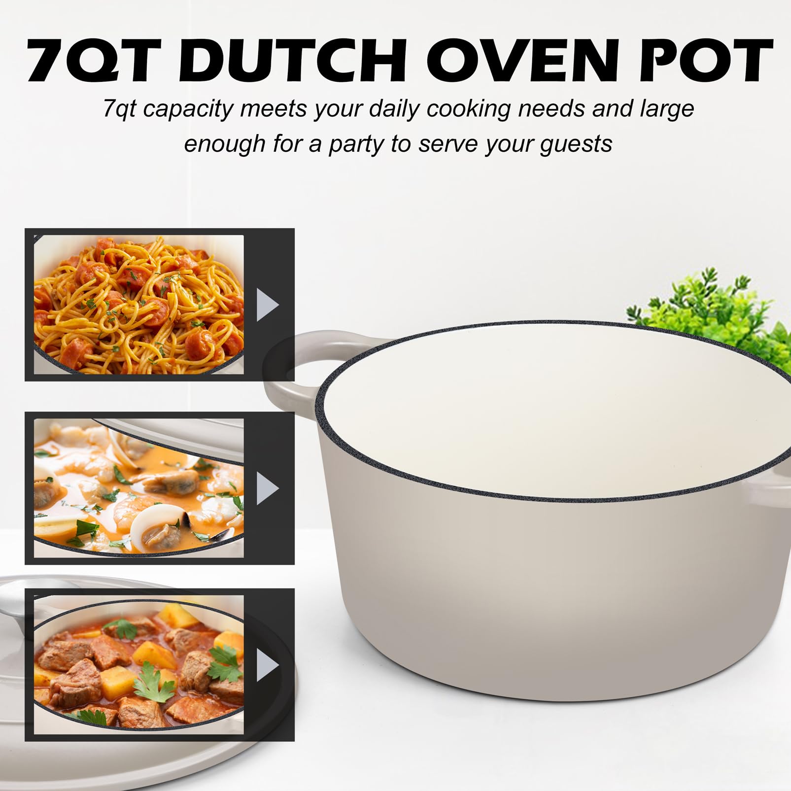 TeamFar Enameled Cast Iron Dutch Oven, 7qt Dutch Oven Pot Nonstick Cookware with Lid & Dual Handles for Bread Baking, Cooking, Oven Safe up to 500℉ & Various Stovetops, Healthy & Heavy Duty - Khaki