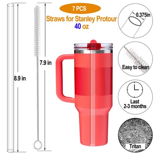 6-Pack Straws for Stanley Protour 40 OZ Tumbler, Replacement Straw for Stanley Quencher Pro Tour Flip Straw 40OZ Tumbler Accessories, Reusable,Made of Tritan,Dishwasher Safe,Food Safe,BPA Free,Clear