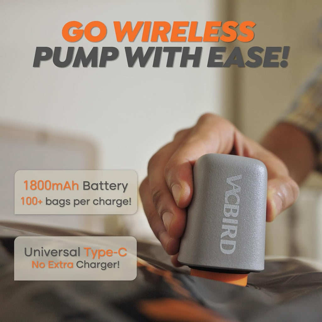 Rechargeable Wireless Pump - 15 Pack Large Vacuum Storage Bags for Travel & Home | Space-Saving Compression for Clothes & Bedding