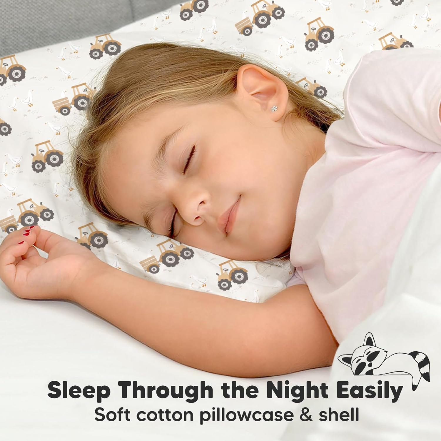 My Little Dreamy Toddler Pillow - Organic Cotton 13x18 Travel Bed Pillow, Soft & Breathable for Ages 2-5 (Tractor)