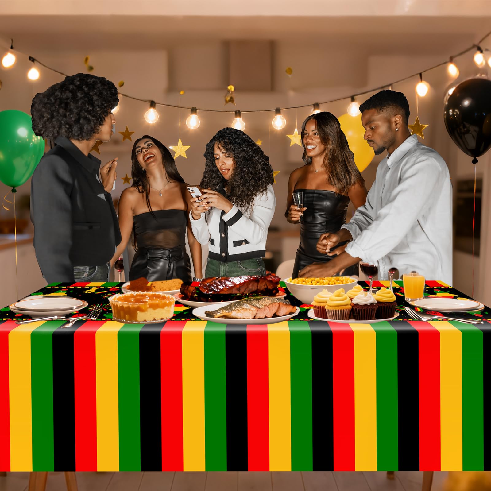Avezano 3 pcs Black History Month Table Cloth Plastic Disposable Black History Decorations 108 x 54 Inch African American Juneteenth Holiday Decorations