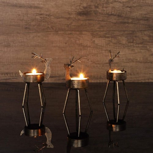 Juegoal Reindeer Tealight Candle Holders - Set of 6 Rustic Bronze Iron Metal Christmas Decorations | Durable Holiday Centerpiece