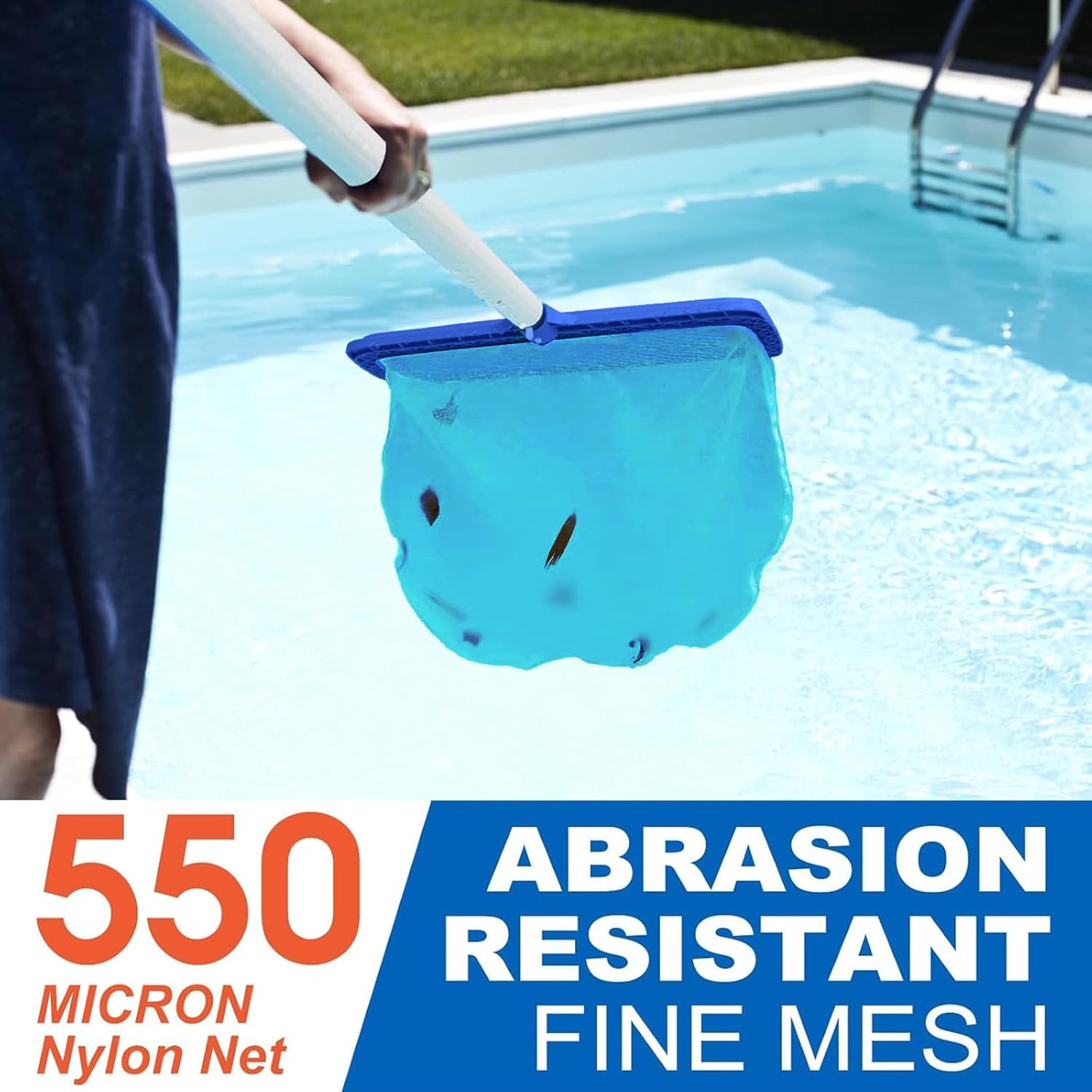 Poolvio Professional Pool Skimmer Net - Heavy Duty Nylon Mesh with Extra Wide Scoop Edge for Efficient Cleaning